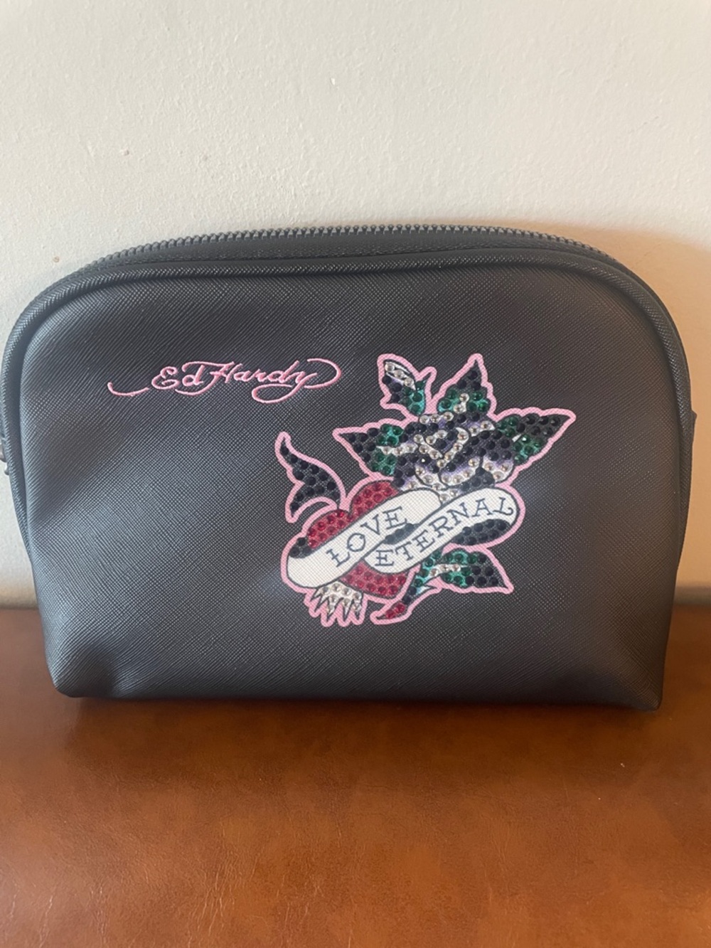 Ed Hardy Black Sequin 'Love Eternal' Toiletry Bag